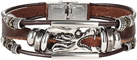 Wrap Leather Bangle Charm Winter Leather Bracelet Chinese Hand Chain Ornaments Personality Jewelry Women Men JoGoi (Brown)
