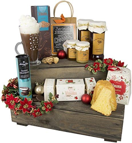 NEW: Pygmalion Luxury CHRISTMAS HAMPER. Includes Amaretti Virginia Luxury Biscuits and Panettone also Anthon Berg Chocolates. Complete with Vintage Style Wooden Crate