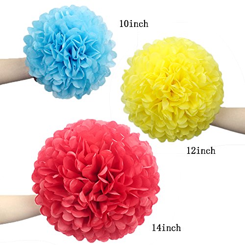 Coceca 18er Papier Pompoms Tissue PomPon 35.5cm, 30cm, 25.4 cm, geeignete Dekoration fuer die Geburtstagsfeier, die Hochzeit und die Babyparty - 5
