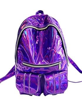 Choies Damen Mode Laser Rucksack Hologramm PU Leder Reißverschluss Daypack Computer Schulrucksack