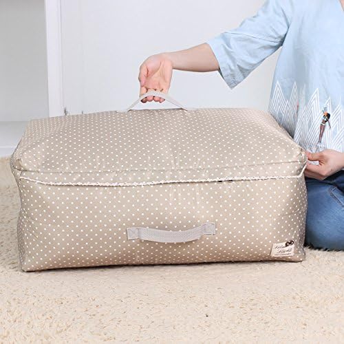 Sivin Clothes Storage Bag Foldable Closet Organizer Bag For Bedding, Quilt, Blanket, Pillows, Towel With Zipper And Handles (Dot Beige, XXL(63×48×32cm 96.7L))
