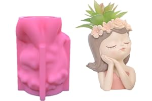 ARSBORUI Blumentopf Beton Gießform Süße Mädchen Gesicht Silikonform DIY Kreative Pflanztopf Epoxidharz Formen Kerze Stifthalter Vase Blumentöpfe Form Mädchen Statue Kunsthandwerk Form (A)