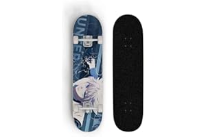 Kssmice Anime Skateboard, Killua Zoldyck -Hunter × Hunter, 7 -Layer Deck d'érable, Planche à roulettes Double Volant de 31 Pouces, Rocker Double à Quatre Roues, garçon/Fille Skateboard