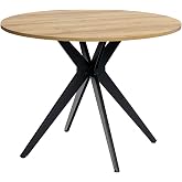 MEUBLE Cosy Retro Round Dining Table 4 People for Living Room Kitchen Office, Engineered Wood and Metal, Oak + Black, 100 x 1