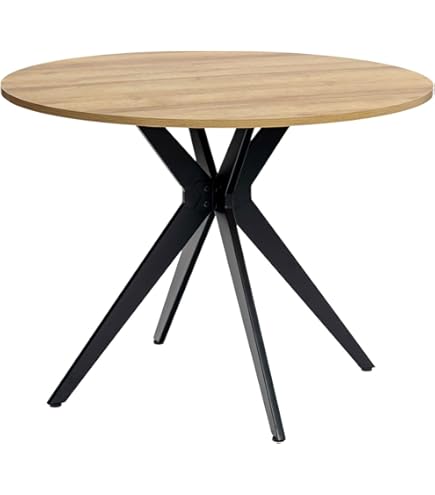 Table Salle à Manger Industrielle Beliani Ronde Bois Foncé MDF Métal 90cm