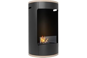 FRANKYSTAR Ottaviano – Chimenea de bioetanol independiente con doble estante de madera melamínica, diámetro 40 x altura 67,5 cm, color negro