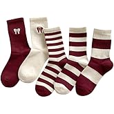 Sky Socks 5'li Ekonomik Paket Bordo-Beyaz &Ccedil;izgili Kurdele Desenli Unisex Tenis &Ccedil;orap Seti Tek Beden