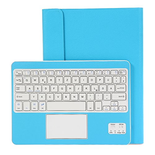 Besmall Wireless Touch Bluetooth Drahtlose Tastatur mit QWERTZ Tastaturlayout für Android Windows Tablet Smartphone(Mit PU-Hülle,Blau) - 2