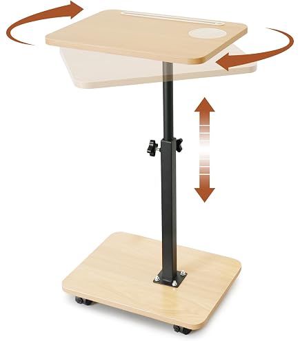 Table Roulante Réglable En Hauteur SDHYL 80x40cm - Bureau Mobile Pour Lit Et Canapé, Idéal Ordinateur Portable, Bois Érable