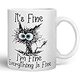 Vixar Its Fine I'm Fine Everything is fine Cat Joke Coloured Mug Cup Gift Birthday Work Office Christmas Tea Coffee (White)