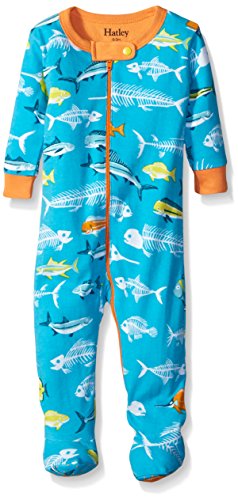 Hatley Baby Boys 0-24m Infant Footed Coverall Fish Bones Footies, Multicoloured (Blue), 3-6 Months