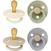 BIBS Colour Pacifier, 0-6 Months, Pack of 4, Symmetrical Teat, Cloud Mix | Natural Rubber Latex | Size 1 | BPA Free | Made in
