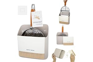 Vitisyao Cat Litter Scoop with Holder, Stainless Steel Cat Litter Scooper Caputres All Clumps- Portable Dustpan- Cleaning Brush, Heavy-Duty Scooper with Comfortable Annatto Grip