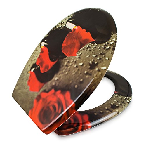 WC Sitz mit Absenkautomatik – „Rosenblüten“ Design – Toilettendeckel mit Motiv aus Duroplast inkl. Montagesatz – VENKON - 4