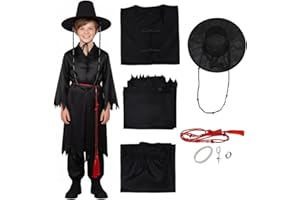 KOUIPOIE Hunters Cosplay Costume For Boys,Kpop Hunters Villain Saja Jinu Outfit With Robe,Hat & Chains,Demon Saja Halloween Cosplay Costume For Kids,Kpop Stage Role Play Outfits.