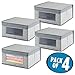 Produktbild mDesign 4er-Set Stoffbox mittelgroß – Kinderzimmer Aufbewahrungsbox aus Stoff – ideal zur Ablage von Babykleidung, Decken, Lätzchen und Co. – Schrankbox mit praktischem Deckel und Sichtfenster – grau