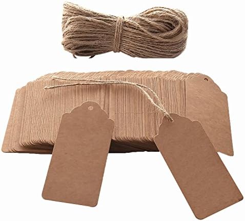 Kraft Gift Tags Craft Hang Tags with Free 100 Ft Natural Jute Twine, 1.96 x 3.93 inches, Pack of 120