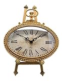 NIKKY HOME Tischuhr mit Staffelei-Quarz-analoge Vintage Design Schreibtisch und Regal für Wohnzimmer Badezimmer Dekoration Metall Oval Distressed Gold Finish 6,5 von 9-Inch
