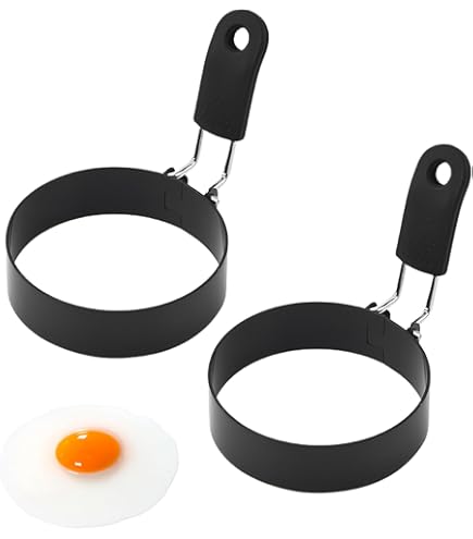 UEPOA Anneaux D'oeuf, Lot De 2 Moule Oeuf Au Plat Antiadhésifs Avec Poignée Ronds Anneaux De Cuisson Avec Pinceaux Moule Pancake Pour La Cuisson œuf Au Plat Pancakes Omelettes Et Plus