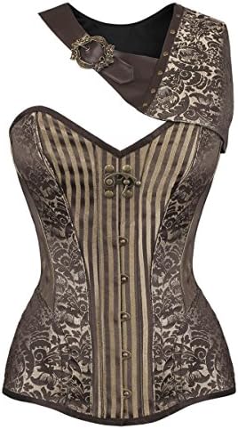 Spiral Boned Gold Brocade Steampunk Corset with Bolero-L