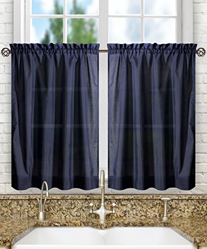 Ellis Curtain Stacey Tailored Tier Pair Curtains, 56" x 36", Navy