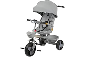 WILLONIN Tricycle Enfants évolutif, Tricycle 5 en1- Lumières et musique, Siège enveloppant, Siège et inclinaison, Poussette 4 roues, Garde-corps amovibles, Porte-gobelet, Gris