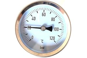 BFG HYDROBIL Termómetro Industrial Para Calderas Agua Aceite Agua Redes Eléctricas Esfera Resistente A Golpes Cabeza Giratoria Esfera 63 mm 0-120C Tubo Capilar 20mm Rosca BSP 1/2"