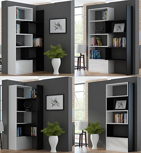 BanburyModernFurniture BMF PACO EXTENDABLE BOOKSHELF HOME OFFICE STUDY SYSTEM IN 5 COLOURS - 74cm-130cm wide - UNIQUE GEOMETRIC DESIGN - WHITE/BLACK