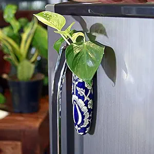 Lazy Gardener Magnetic Planter Pots for Fridge - Ceramic, Handpainted Navy Blue and White Hand Painted (Pack of 1)