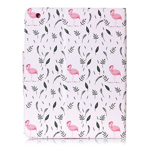 iPad 2 iPad 3 iPad 4 Hülle, Deenor Bunt Painting und Stilvoll Brieftasche Tasche PU Leder Flip Protective Stand Tasche Schutzhülle Hülle für Apple iPad 2 iPad 3 iPad 4 Generation.[Flamingos] - 3