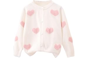 Routefuture Cardigan Boutonné Bébé Filles Tricoté à Manches Longues Pull Chic Impression de Coeur Gilet Manteau en Tricot Souple Tout Petit Blouson Cadeau Petite Fille 1-7 Ans