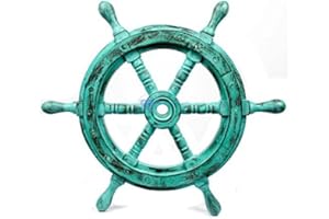 Nagina International Nautical Handcrafted Wooden Ship Wheel - Home Wall Decor (18 Inches, Antique Green)