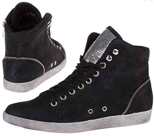 Preisvergleich Produktbild Damen Sneaker Freizeitschuh Damen Sneaker Schnuerschuhe Schuhe Turnschuhe Damenturnschuhe Halbschuhe, Farbe Schwarz Nero, Gr. 39