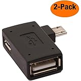 AuviPal 2-in-1 Powered Micro USB OTG Adapter 90 Degree Right Angled with Micro USB Power Charging Port for Streaming TV Stick, S/NES Classic Mini, Sega Genesis, Android Phone or Tablet - 2 Pack