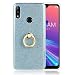 Produktbild Hülle Glitzer Asus Zenfone Max Pro (M2) ZB631KL Bumper Case Weiche TPU Abdeckung + Glitzer Papier 2 in 1 Hybrid Hülle mit 360°drehbar Kickstand Finger Griff Halter Silikon Schutzhülle - Blau