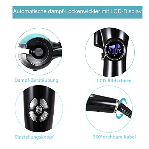 ACEVIVI Dampf Negative Ionen Lockenstab Curler Lockendreher mit EU Stecker LCD Schwarz - 4