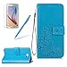 Produktbild Girlyard Lederhülle für Galaxy A5 (2017) A520F Blau, Wallet Flip Case Prägung Klee Blumen Muster Design Schutzhülle mit Lanyard Strap Handyhülle Standfunktion Karteneinschub und Magnetverschluß Etui für Samsung Galaxy A5 2017