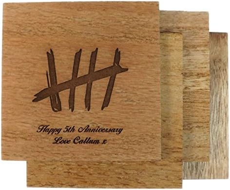 5th Anniversary Wooden Coasters personalised with name.