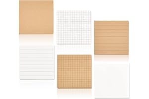 SCHYIDA 6 PCS Notes Autocollantes 75 x 75 mm Sticky Notes Blanc et Peau de Vache Notes Adhésives avec Lignes, 80 Feuilles/Pad, Total 480 Feuillets, Bloc-notes Autocollant pour Bureau, Maison, l’école