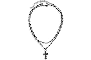 fdsmall Necklace for Women Boho Gothic Star Cross Pendant Necklace Adjustable Layered Bead Chain Choker Necklaces Halloween Christmas New Year Goth Jewelry Gift for Women and Girls