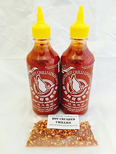 Sriracha Chilli Sauce with Extra Ginger Twin Pack with Great British Trading Hot Crushed Chillies