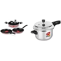 Pigeon by Stovekraft Basics Aluminium Non-Stick Cookware Set, Set of 3 (with one lid), Pink and Stovekraft INOX…