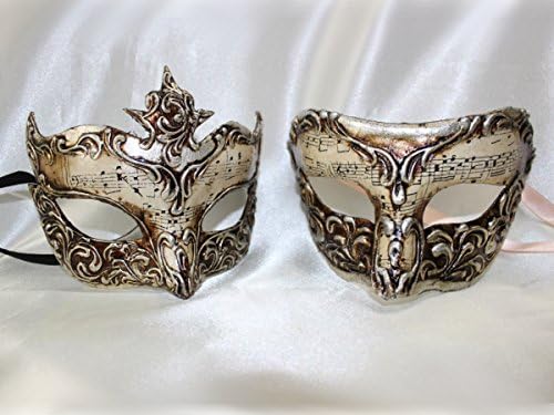 His and Hers Couples Masquerade Masks Pompeii Portofino Silver Genuine Venetian Handcrafted Mask with Musical Notes