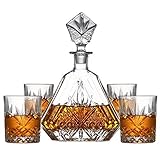 Apariencia: Estas Jarras De Vidrio Y Whisky Bellamente Talladas Están Grabadas Con Diamantes Grabados Con Columnas Verticales.