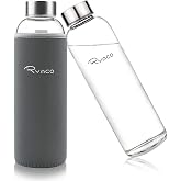 Ryaco Glass Water Bottle with Neoprene Sleeve and Screw Cap for Carbonated Drinks Dishwasher Safe 550 ml 1 Litre
