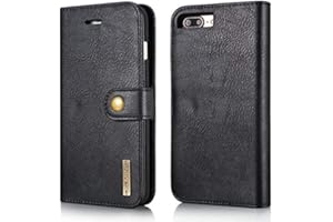 EREACH iPhone 7 Plus Coque, Coque pour iPhone 8 Plus, DG. Ming rétro Cuir de Vache magnétique Amovible 2 en 1 Portefeuille Coque pour iPhone 7 Plus/iPhone 8 Plus Noir