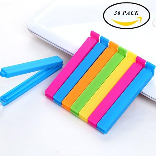 Sealing Clips Qutaway Plastic Bag Clips Clamps for Food and Snack Bag (36 Pcs, 6 Sizes, Multi-Colors)