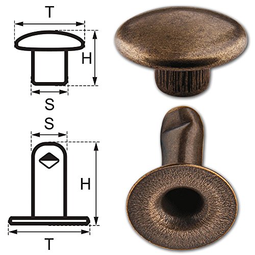 150 Doppel-Hohlnieten Nieten Ziernieten 9mm (9/10) aus Eisen (nickel frei), Finish: messing-antik