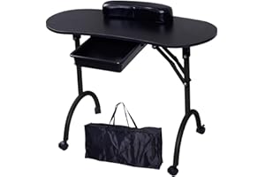 BELTOM® Mesa para manicura Plegable, con cajón y Bolsa de Transporte - 9,5 KG - 98 x 44 x 77 cm - Negro