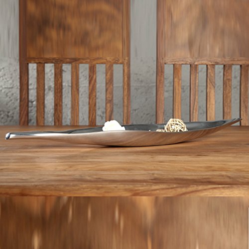 DEKO SCHALE „LONG LEAF“ Tischdeko Aluminium 60 cm silber von Xtradefactory - 2